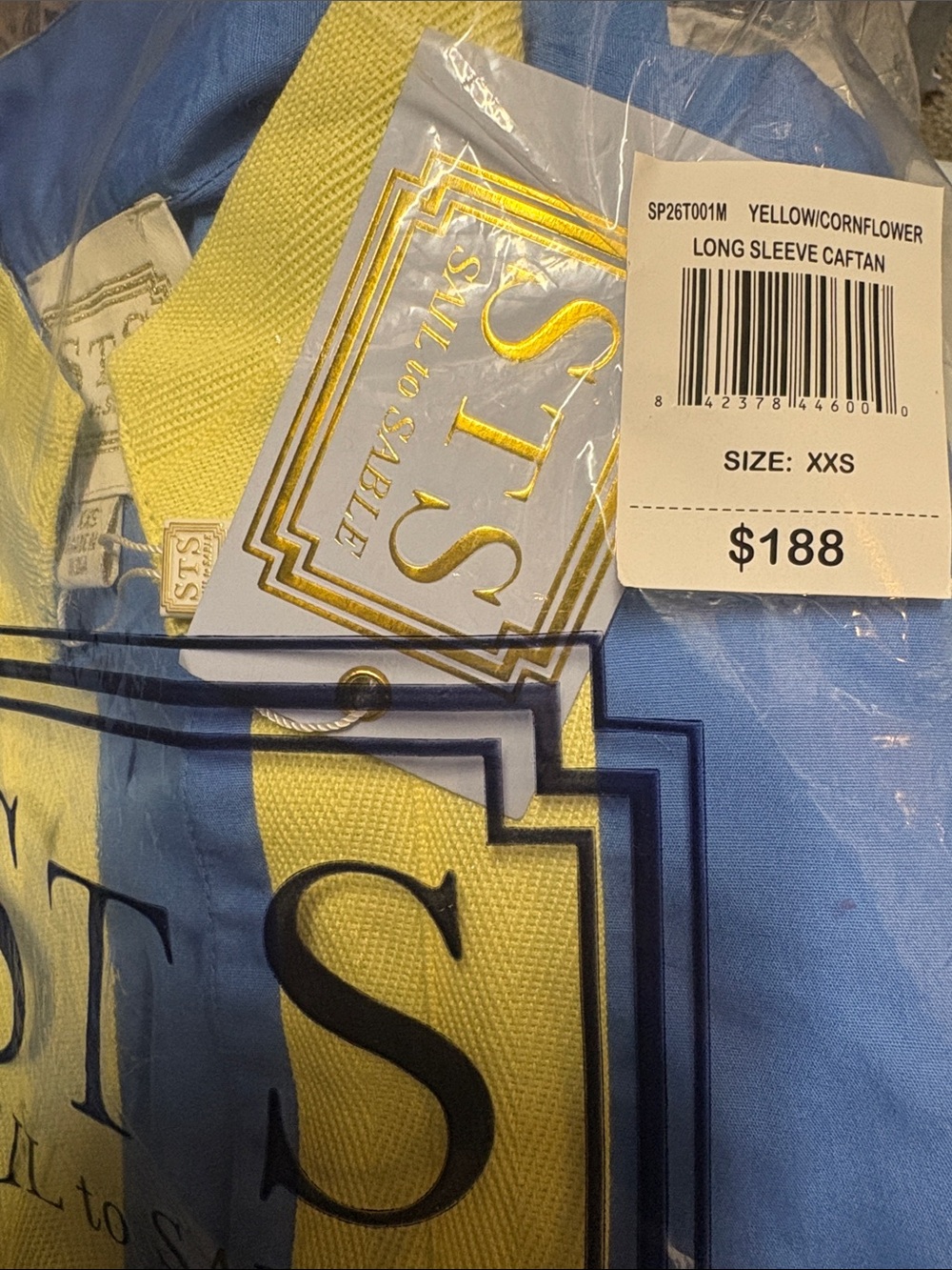 Sail to Sable Cornflower Blue Caftan with Pale Yellow Trim - Picture 16 of 16